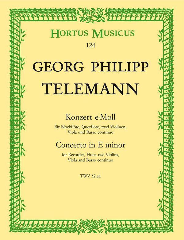 Konzert e-Moll TWV52:e1&nbsp;&nbsp;für Altblockflöte, Flöte, 2 Violinen,&nbsp;&nbsp;Viola und Bc,  Partitur