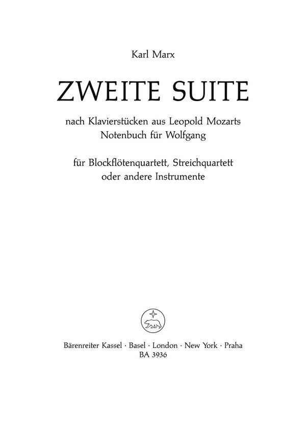 Suite Nr.2 nach Klavierstücken von L. Mozart  für 4 Blockflöten (SATB) oder Streicher  Partitur und 6 Stimmen