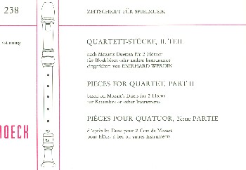 Quartettstücke nach den Duetten&nbsp;&nbsp;für 2 Hörner Band 2 für 4 Blockflöten&nbsp;&nbsp;Partitur