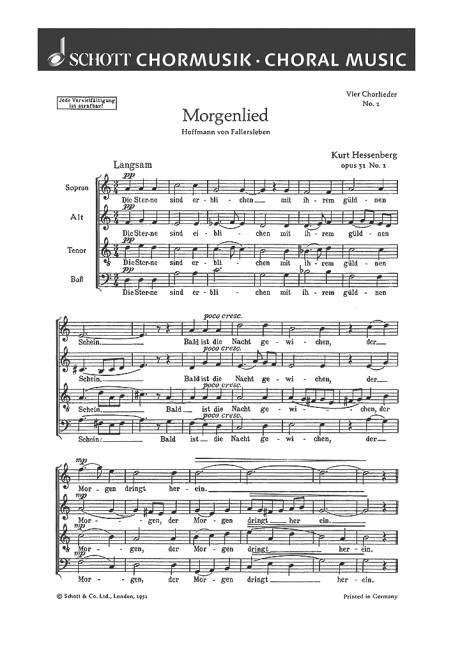 Vier Chorlieder op. 31&nbsp;&nbsp;für gemischten Chor (SATB)&nbsp;&nbsp;Chorpartitur