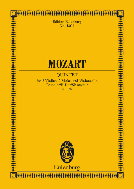 Quintet B flat major KV174&nbsp;&nbsp;for two violins, 2 violas and violoncello&nbsp;&nbsp;Miniature score