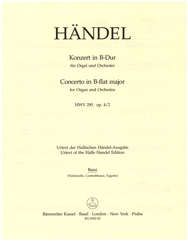 Konzert B-Dur HWV290 op.4,2&nbsp;&nbsp;für Orgel und Orchester&nbsp;&nbsp;Cello/Bass/Fagott