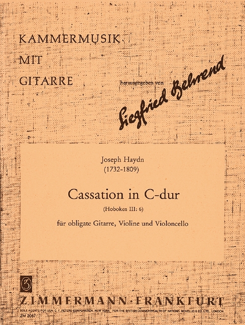 Cassation in C-Dur  für obligate Gitarre, Violine und Violoncello  Partitur und 2 Stimmen
