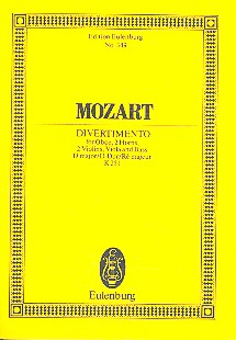 Divertimento D-Dur Nr.11 KV251  für Oboe, 2 Hörner und Streichquartett  Studienpartitur