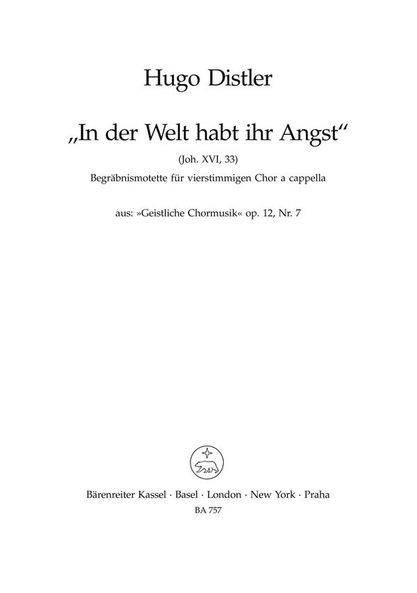 In der Welt habt ihr Angst op.12,7  für gem Chor  Partitur (dt)