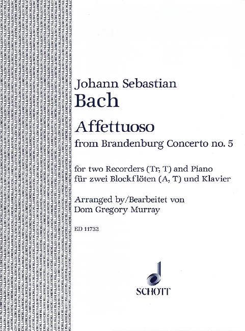 Affettuoso from brandenburg concertp No. 5  für 2 Blockflöten (A,T) und Klavier  Partitur und 2 Stimmen