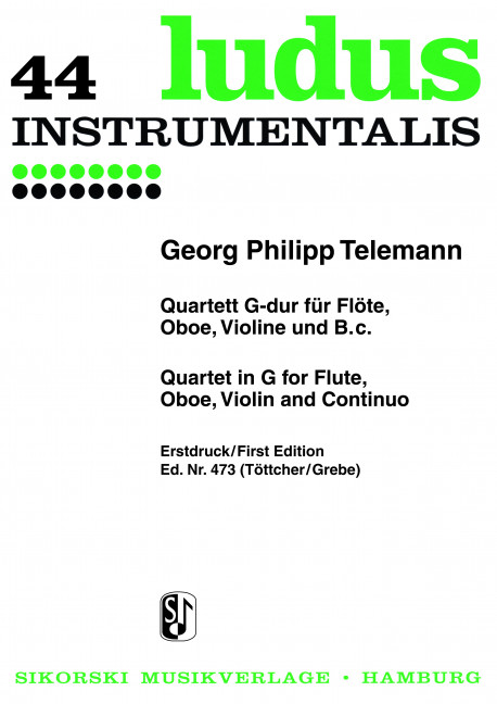 Quartett G-Dur für Flöte, Oboe,&nbsp;&nbsp;Violine und Bc&nbsp;&nbsp;Tafelmusik 1733, 1, 2