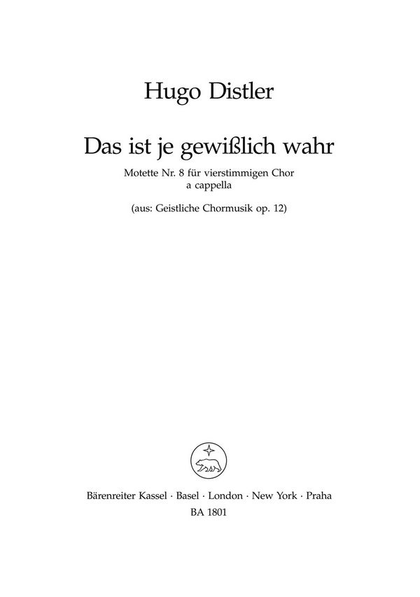 Das ist gewisslich wahr op.12,8  für gem chor a cappella  Partitur