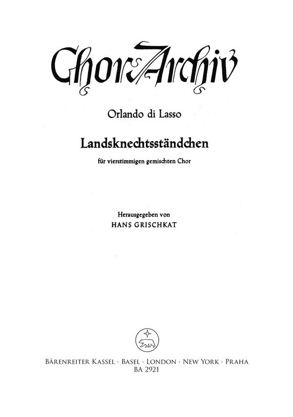 MATONA MIA CARA LANDSKNECHTS-&nbsp;&nbsp;STAENDCHEN FUER SATB CHOR&nbsp;&nbsp;PARTITUR (IT/DT)