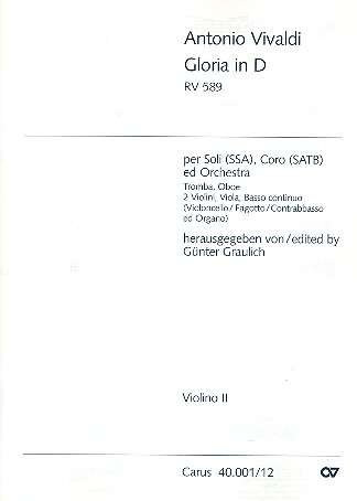 Gloria D-Dur RV589 für Soli (SSA),&nbsp;&nbsp;Chor und Orchester&nbsp;&nbsp;Violine 2