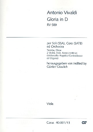 Gloria D-Dur RV589 für Soli (SSA),&nbsp;&nbsp;Chor und Orchester&nbsp;&nbsp;Viola