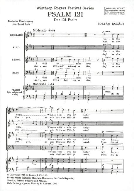Der 121. Psalm&nbsp;&nbsp;für gemischter Chor (SATB) a cappella&nbsp;&nbsp;Chorpartitur