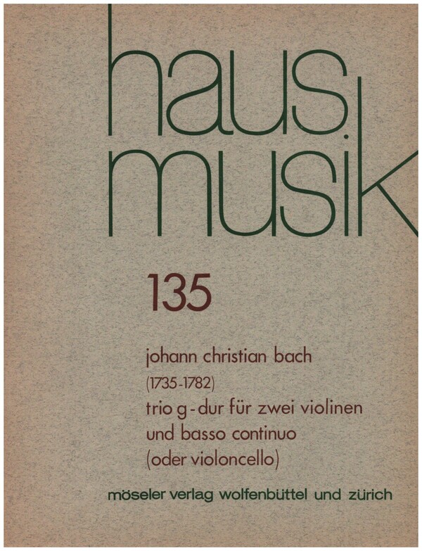 Trio G-Dur&nbsp;&nbsp;für 2 Violinen und Basso Continuo&nbsp;&nbsp;Partitur und Stimmen