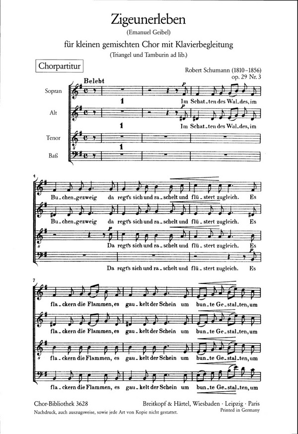 Zigeunerleben&nbsp;&nbsp;für kleinen Chor (Triangel und Tambourin ad lib.)&nbsp;&nbsp;Chorpartitur (dt)