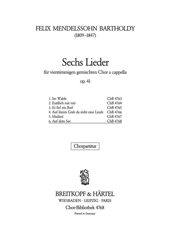 Auf dem See 'Und frische Nahr' op. 41/6  für gem Chor a cappella  Chorpartitur
