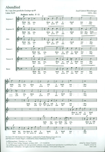 Abendlied op.69,3&nbsp;&nbsp;für gem Chor (SSATTB)&nbsp;&nbsp;Singpartitur (dt/en)