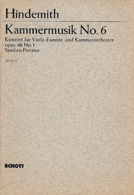 Kammermusik Nr. 6 op. 46/1  für Viola d'amore und Kammerorchester  Studienpartitur