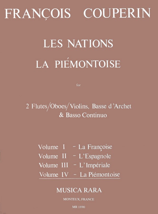 Les nations la piemontoise  für 2 Flöten, Violoncello und Bc  Partitur und Stimmen