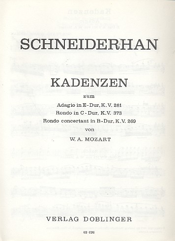 Kadenzen zu KV261, KV373 und KV269&nbsp;&nbsp;für Violine&nbsp;&nbsp;Schneiderhan, Wolfgang, bearb.