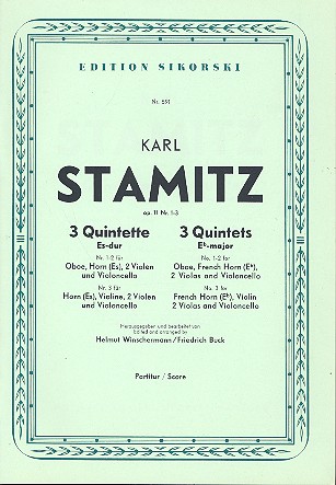 3 Quintette op.11 für Oboe,  Horn, 2 Violinen und Violoncello  Partitur