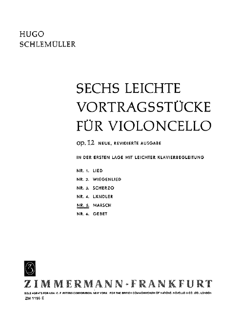 6 leichte Vortragsstücke op.12,5  für Violoncello und Klavier  