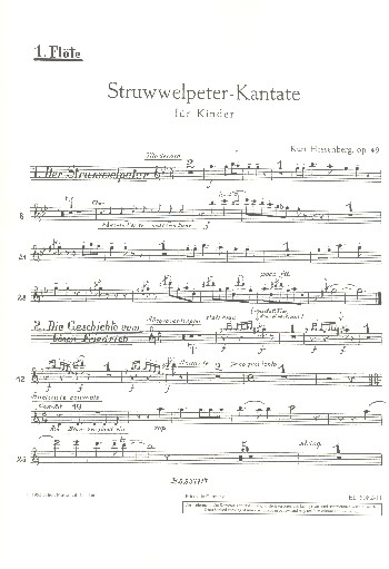 Der Struwwelpeter op. 49  für Kinder- oder Jugendchor, 2 Flöten, Streichorchester und Klavier, S  Einzelstimme - Flöte I