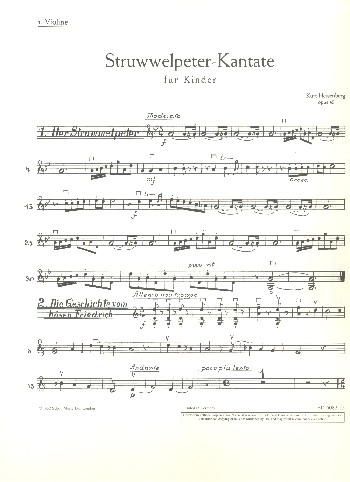Der Struwwelpeter op. 49  für Kinder- oder Jugendchor, 2 Flöten, Streichorchester und Klavier, S  Einzelstimme - Violine I