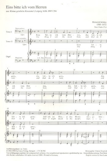 Eins bitte ich vom Herrn&nbsp;&nbsp;für 2 Tenöre und Orgel&nbsp;&nbsp;Partitur