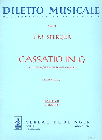Cassatio G-Dur  für 2 Hörner, Violine, Viola und Kontrabass  Partitur