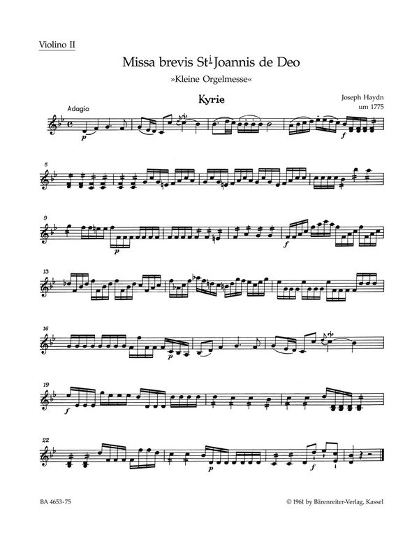 Missa brevis Sti Joannis de Deo&nbsp;&nbsp;Hob.XXII:7 für Soli, Chor und&nbsp;&nbsp;Orchester,  Violine 2