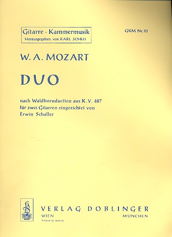 Duo nach Hornduetten kv487&nbsp;&nbsp;für 2 Gitarren&nbsp;&nbsp;Spielpartitur
