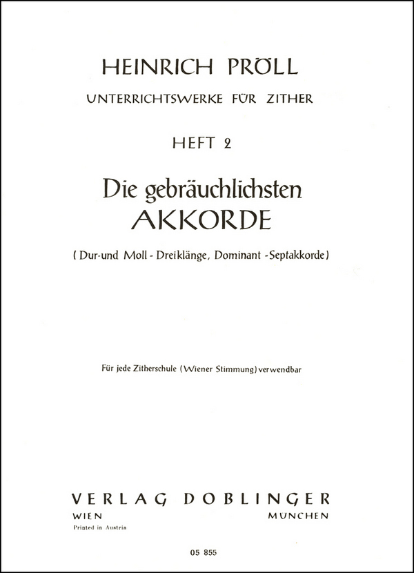 Unterrichtswerke für  Zither Band 2  Die gebräuchlichsten Akkorde