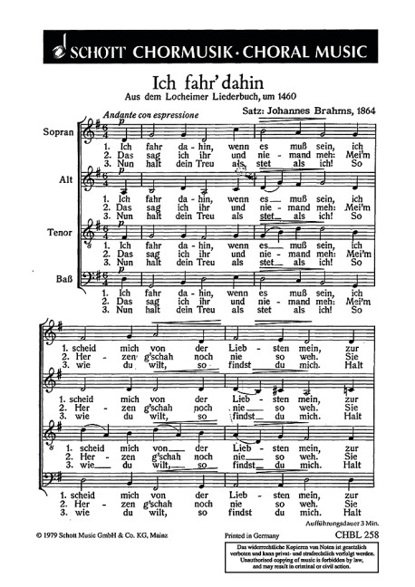 Ich fahr' dahin&nbsp;&nbsp;für gemischten Chor (SATB)&nbsp;&nbsp;Chorpartitur