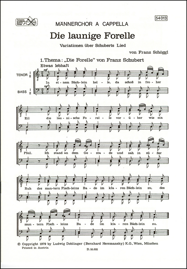 Die launige Forelle - Variationen über Schuberts Lied&nbsp;&nbsp;für Männerchor a cappella&nbsp;&nbsp;Partitur (dt)