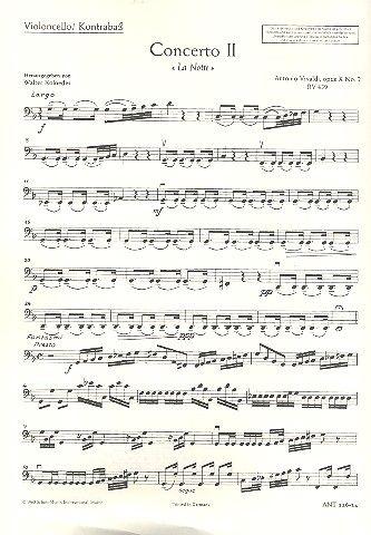 Concerto Nr. 2 g-Moll op. 10/2 RV 439/PV 342&nbsp;&nbsp;für Flöte (Alt-Blockflöte), Streichorchester und Basso continuo&nbsp;&nbsp;Einzelstimme - Violoncello/Kontrabass