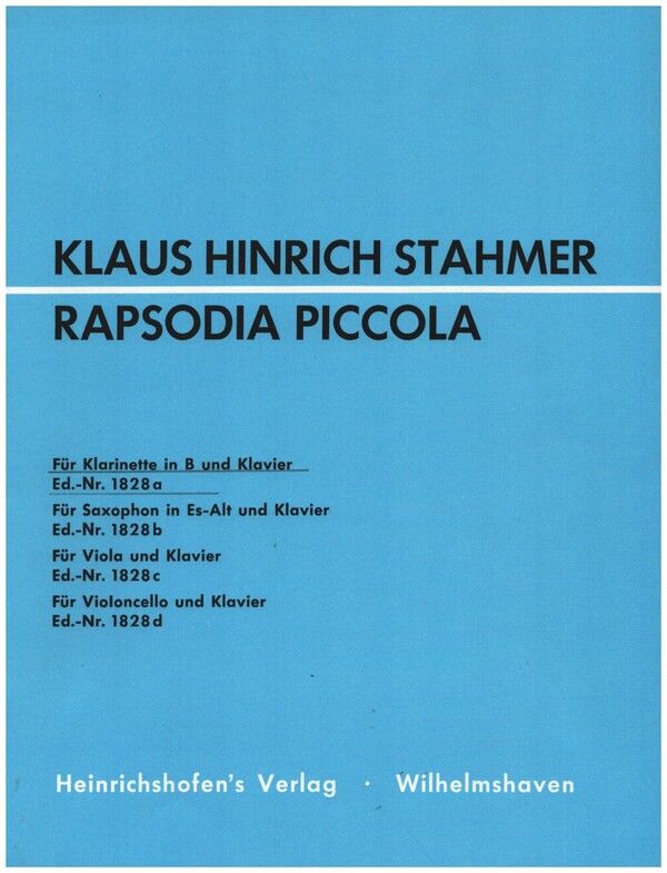 Rapsodia piccola  für Klarinette in B und Klavier  Partitur und 1 Stimme