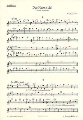 Das Hasenspiel  für Kinderchor (SMez) mit Instrumenten  Einzelstimme - Blockflöten