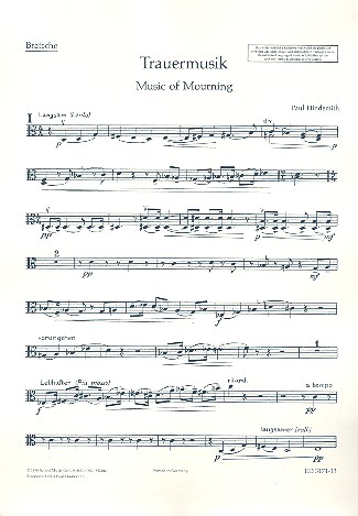 Trauermusik&nbsp;&nbsp;für Viola (Violine, Violoncello) und Streichorchester&nbsp;&nbsp;Einzelstimme - Viola