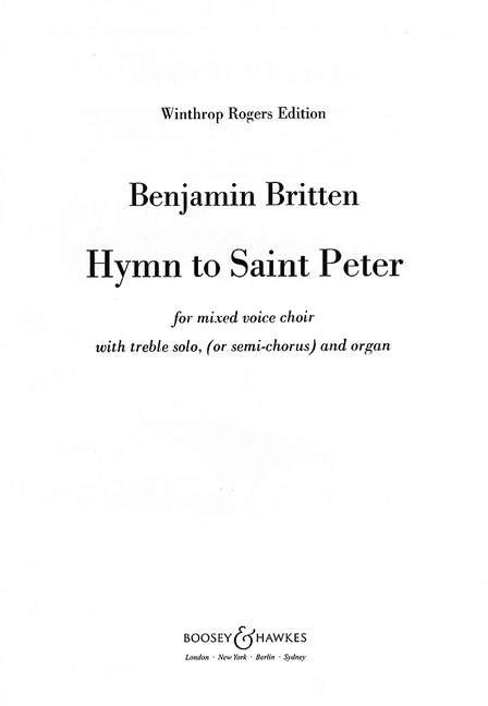 Hymn to Saint Peter op. 56a&nbsp;&nbsp;für Sopran, gemischter Chor (SATB) und Orgel&nbsp;&nbsp;Chorpartitur