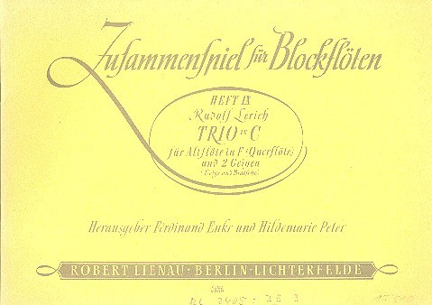 Trio in C  für Altflöte in F (Querflöte) und 2 Geigen (Geige und Bratsche)  Partitur und 3 Stimmen