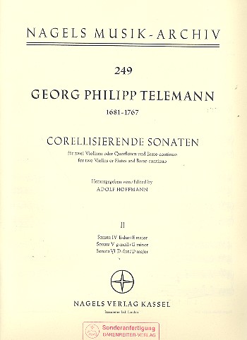 Corellisierende Sonaten Band 2&nbsp;&nbsp;für 2 Violinen und Bc&nbsp;&nbsp;Partitur und Stimmen