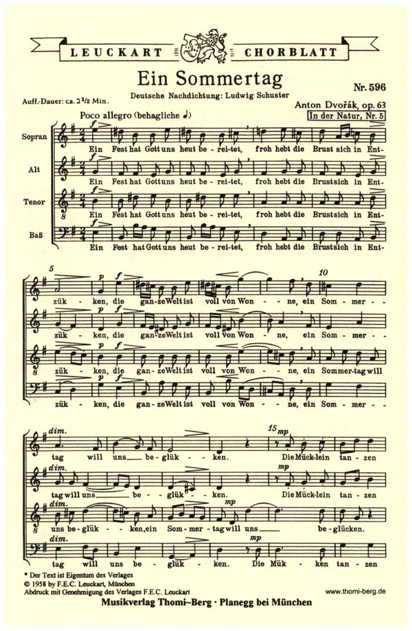 Ein Sommertag op.63,5  für gem Chor  Singpartitur