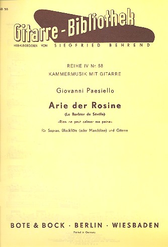 Arie der Rosine  für Sopran, Blockflöte (Mandoline) und Gitarre  Stimmen