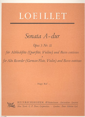 Sonata C-Dur op.3,11 für Altblockflöte  und Klavier  Partitur und 2 Stimmen