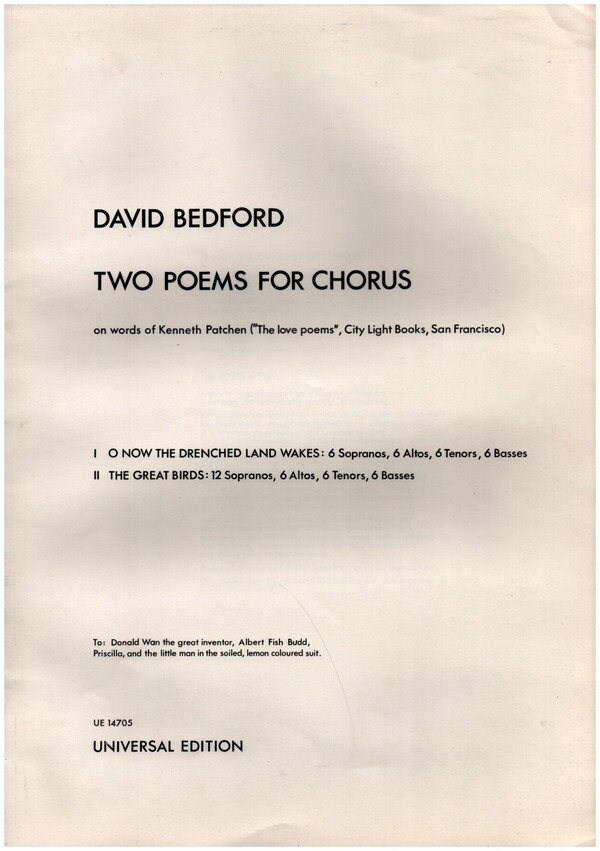 Two Poems For Chorus&nbsp;&nbsp;for mixed chorus&nbsp;&nbsp;score (en) Grossformat