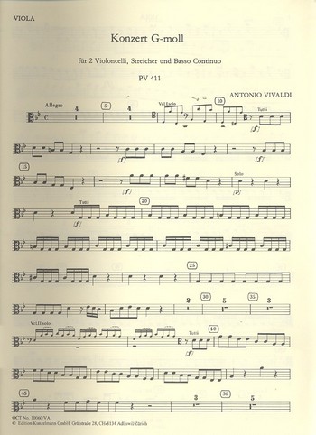 Konzert g-Moll PV411&nbsp;&nbsp;für 2 Violoncelli, Streicher und Bc&nbsp;&nbsp;Viola