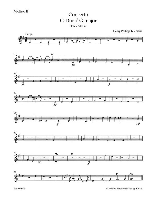 Konzert G-Dur TWV51:G9&nbsp;&nbsp;für Viola und Streichorchester&nbsp;&nbsp;Violine 2