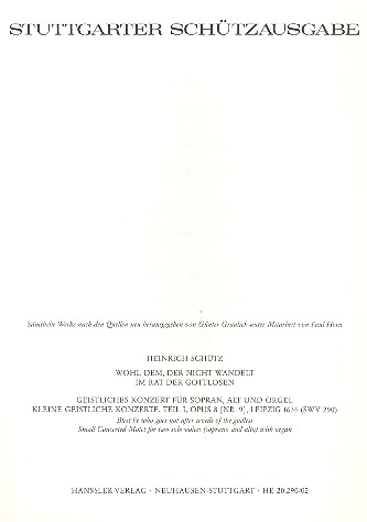 Wohl dem, der nicht wandelt im Rat der Gottlosen&nbsp;&nbsp;für Sopran, Alt und Orgel&nbsp;&nbsp;