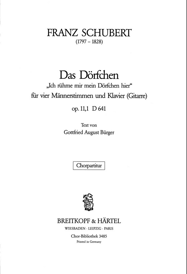 Das Dörfchen op.11,1 D641  für Männerchor und Klavier (Gitarre)  Chorpartitur