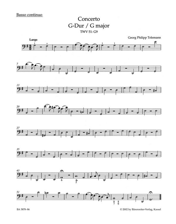 Konzert G-Dur TWV51:G9&nbsp;&nbsp;für Viola und Streichorchester&nbsp;&nbsp;Cello/Bass